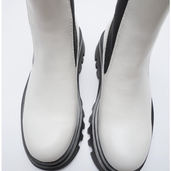 ZARA BNWT Low Heeled Lug Sole Leather Ankle Boots - Picture 6 of 10
